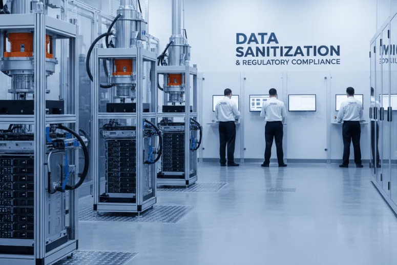 Sistema de inteligencia artificial monitorizando amenazas y protegiendo datos en un centro de datos