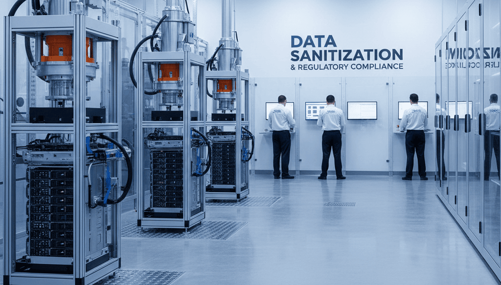 Sistema de inteligencia artificial monitorizando amenazas y protegiendo datos en un centro de datos