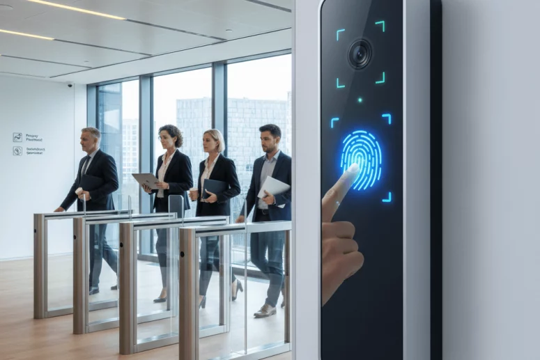 Sistema de control de acceso biométrico en entorno laboral corporativo