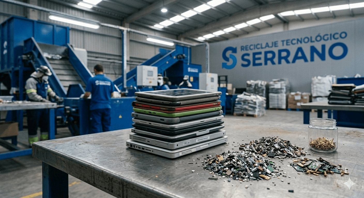 Tablets y Chromebooks escolares obsoletos preparados para destrucción certificada de soportes digitales en centro educativo