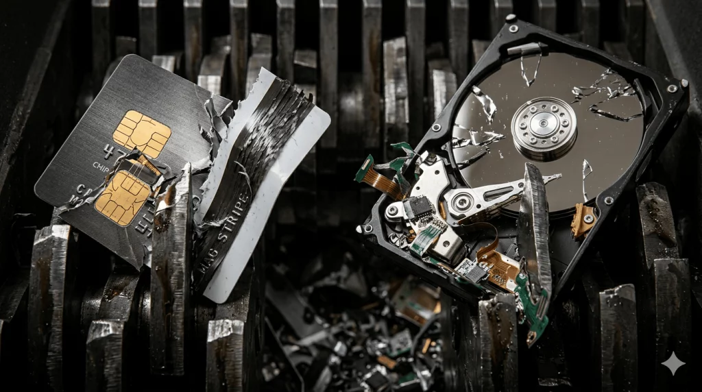 Trituración industrial de tarjetas de crédito y disco duro de cajero automático