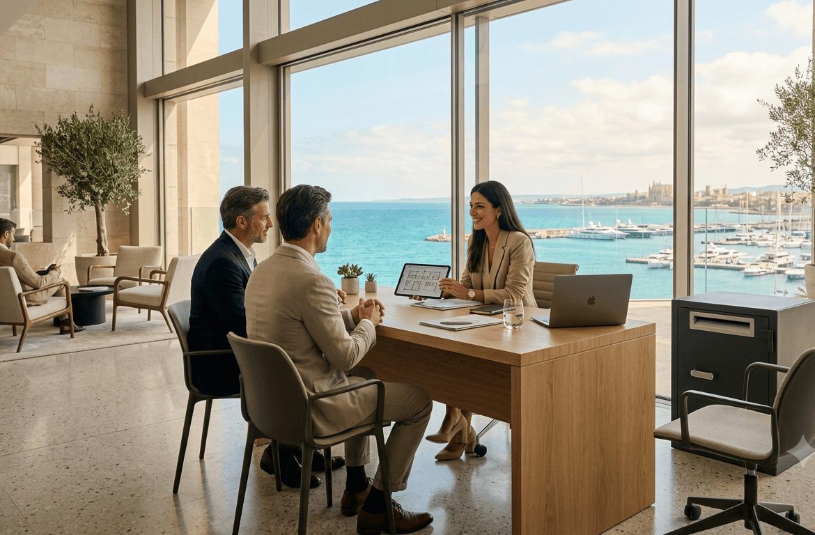 Contenedor de seguridad para destrucción de documentos en una agencia inmobiliaria de Mallorca