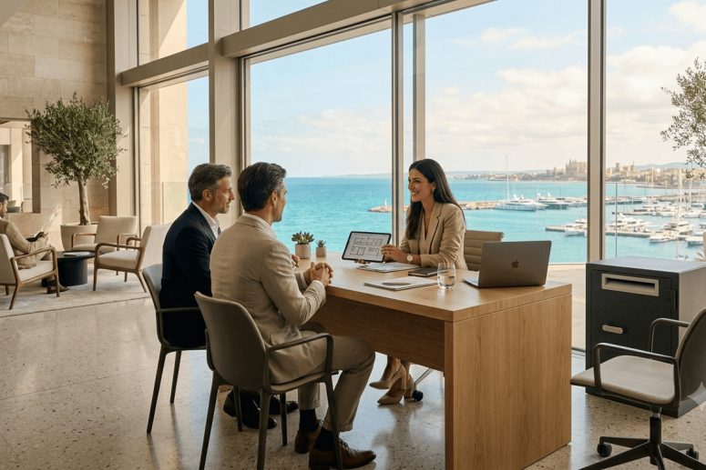 Contenedor de seguridad para destrucción de documentos en una agencia inmobiliaria de Mallorca