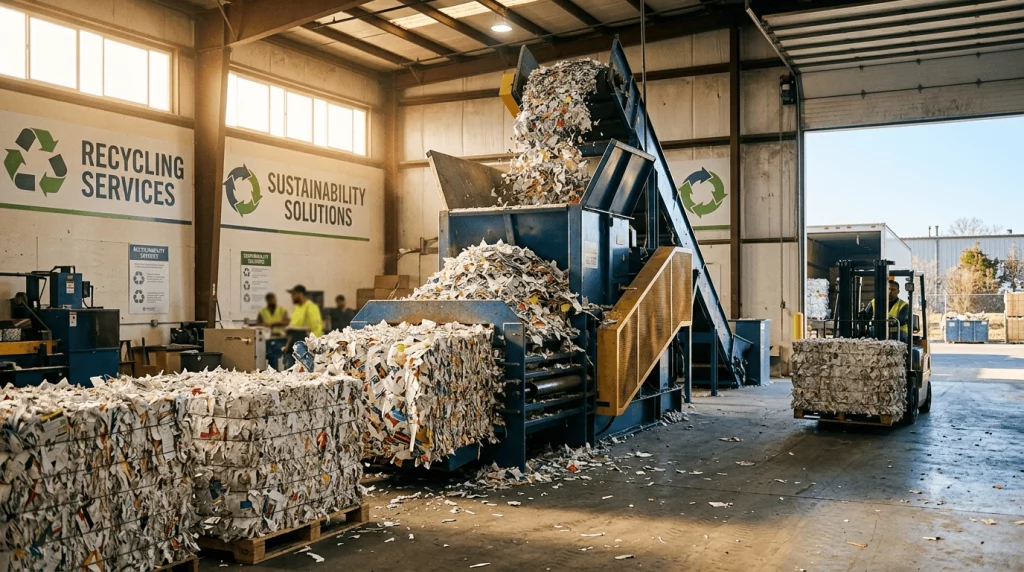 Proceso de reciclaje de papel triturado dentro de la economía circular de Elimina ®