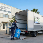 Operario de Elimina S.L. trasladando bolsas precintadas para trituración industrial P-3 en Mallorca