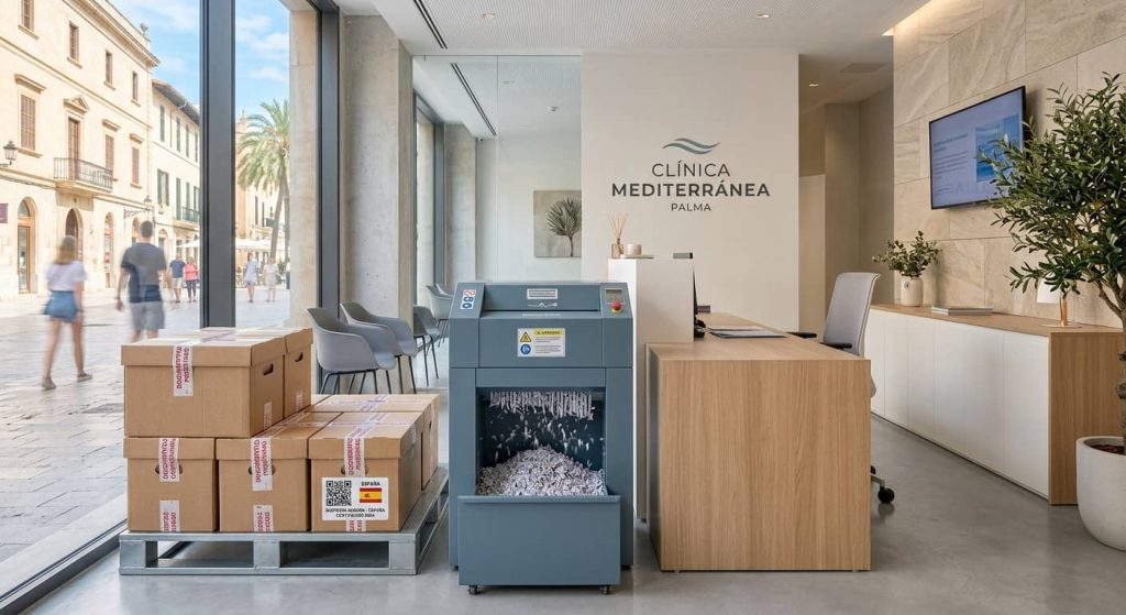 Trituración certificada DIN 66399 de documentos médicos por Elimina® S.L. en Mallorca